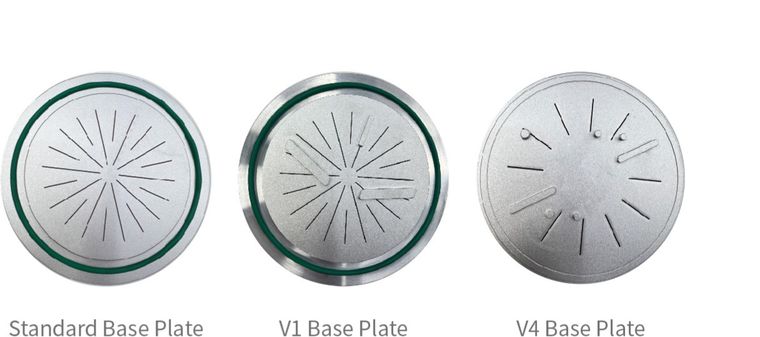 The three MaxForm L2 base plate options: Standard, V1, and V4